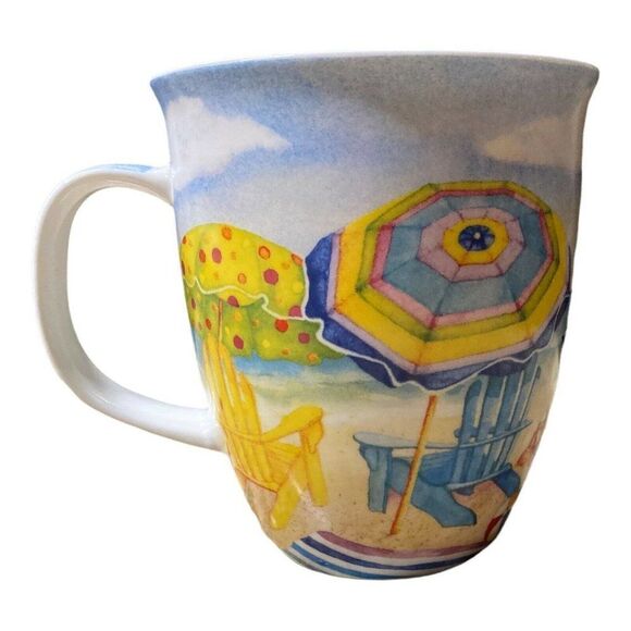 Cape Shore Beach Chairs Umbrella Design Harbor Style Coffee Mug Barbara Bayer - Picture 1 of 6